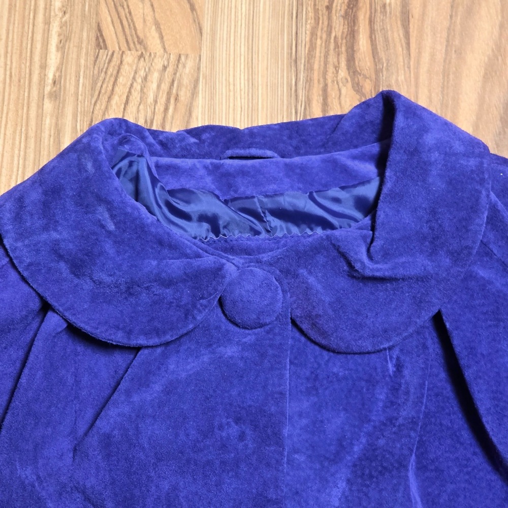 LAL Live a Little Suede Cropped Jacket Women's Size‎ L Violet Peter Pan Collar - Picture 6 of 6